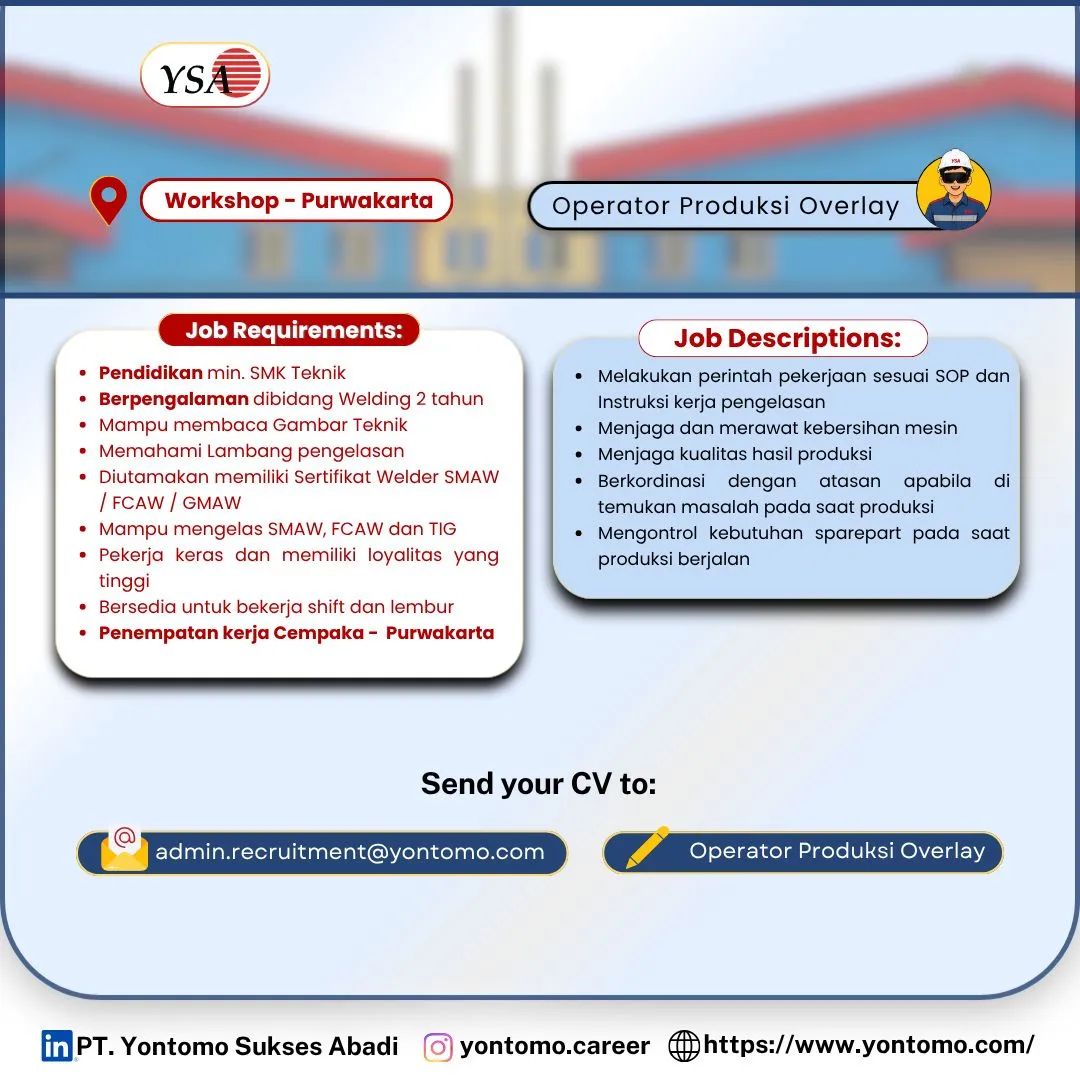 Loker Operator Produksi Overlay PT Yontomo Sukses Abadi Juli 2026
